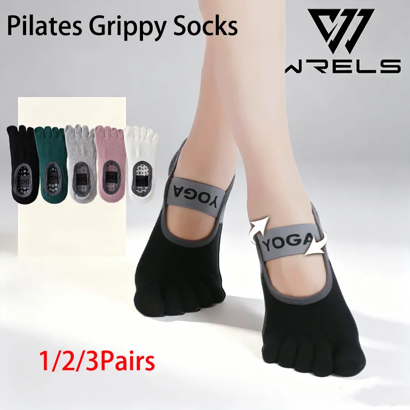 1/2/3Pairs Pilates Grippy Socks Professional Non-Slip Five Toe Socks Gym Women Fitness Running Workout Yoga Five Toe Socks