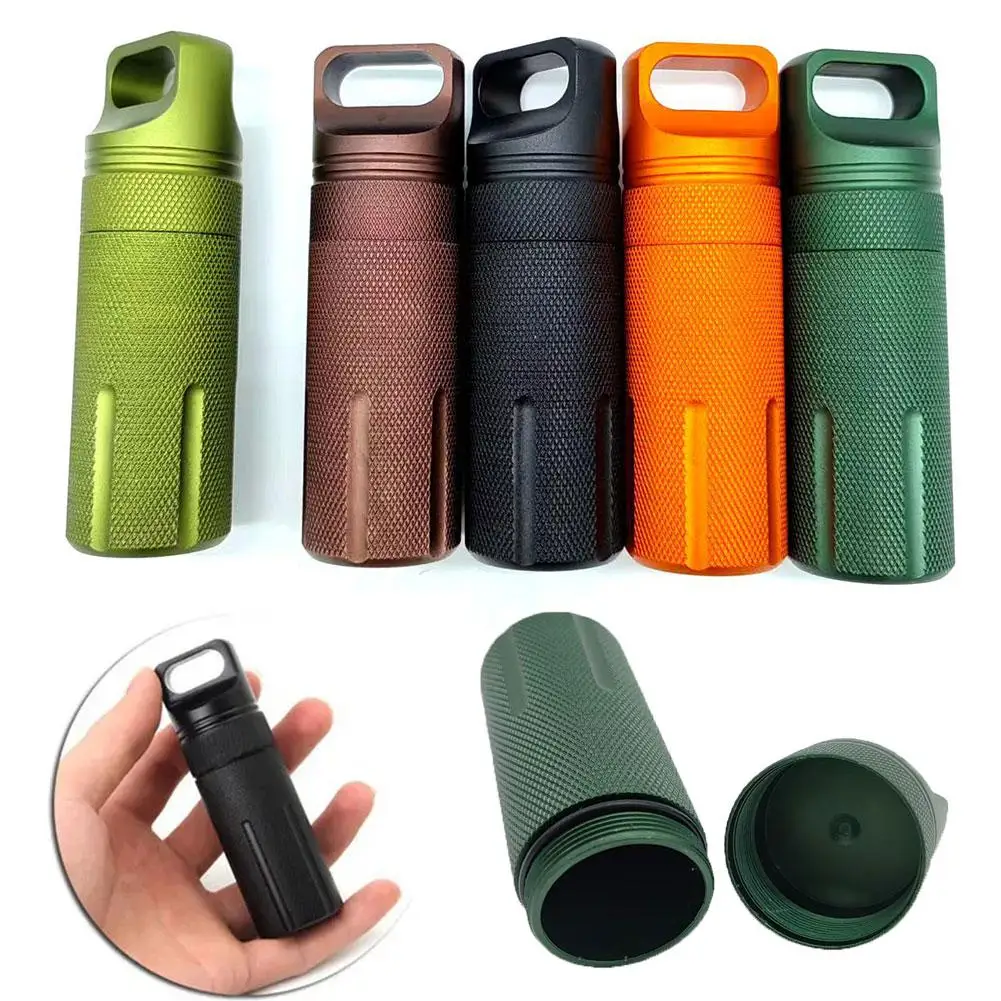 

Portable Aluminum Alloy Airtight Pill Container Bottle Waterproof Medicine Outdoor Capsule Box Chamber Single Holder Case E A0W5