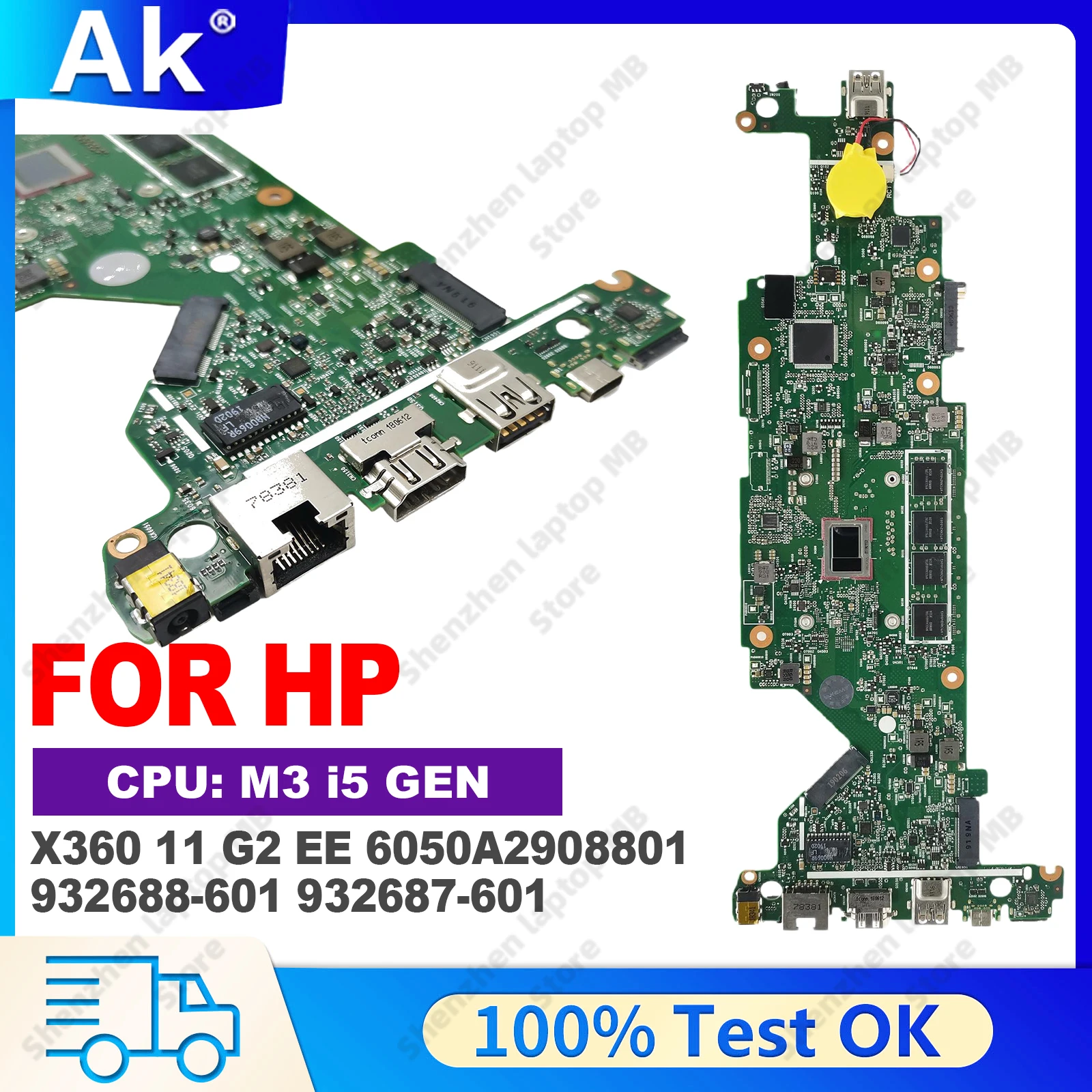 6050A2908801 Laptop Motherboard For HP ProBook X360 11 G2 EE Mainboard 932688-601 932687-601 With M3-7Y30 i5-7Y54 CPU 4G/8G RAM