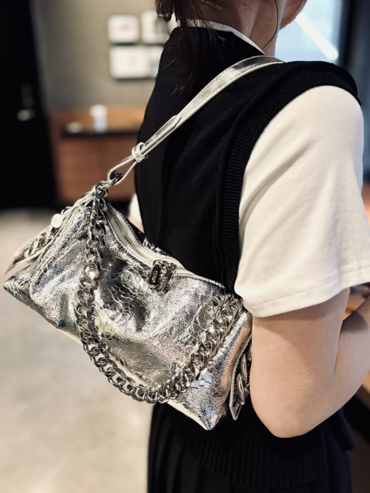Concise Female Zipper Genuine Leather Bags Versatile Ladies Chain Handbag Fashion Solid Color Cowhide Single Shoulder Bag