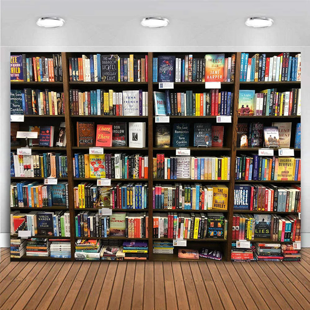 Bookshelf Bookcase Backdrop Library Study Room Office Decoration for Party Video Conference Photography Background Vinyl 7x5ft