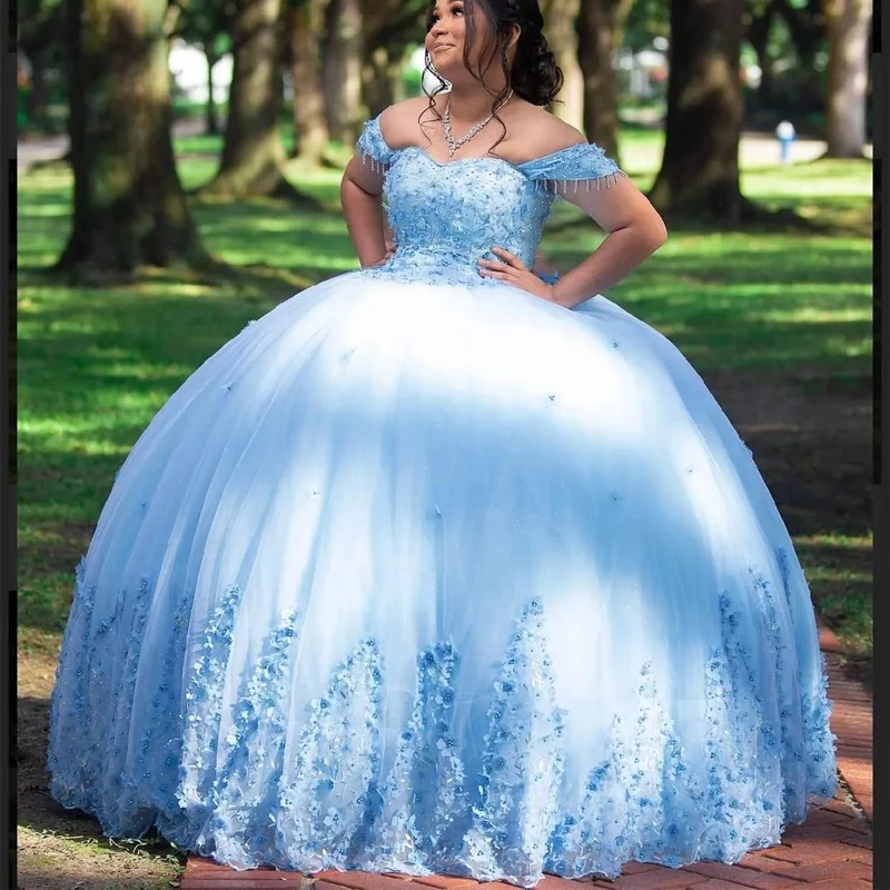 Light Sky Blue Sweetheart Quinceanera Dress 3D Flower Lace per 15 Party Formal Dress Ball Gown 16 Birthday Princess Gown