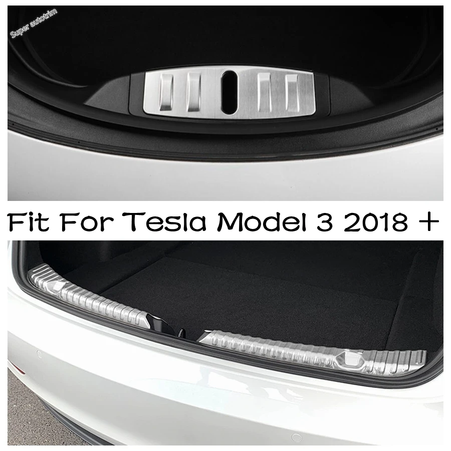 

Rear Bumper Trunk Door Inner Sill Scuff Protector Stickers Front Engine Box Cover Trim For Tesla Model 3 2018 - 2021 Accessories