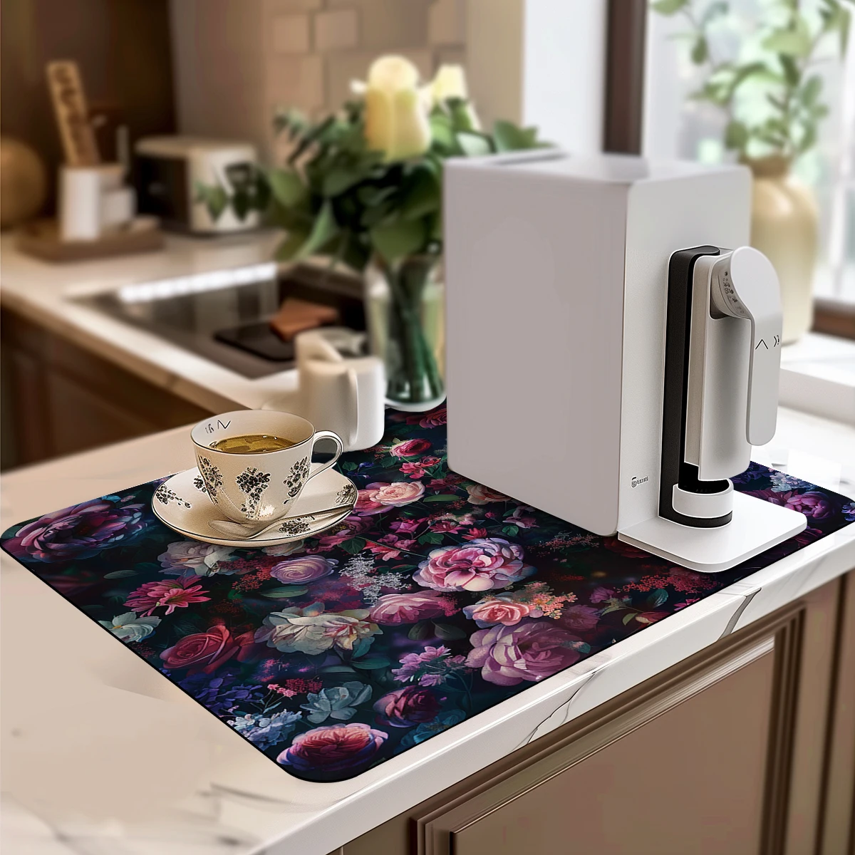 

Большой женский коврик, акварельный цветочный нескользящий коврик для сушки кофейной посуды, Быстросохнущий коврик для ванной, коврик для сушки посуды