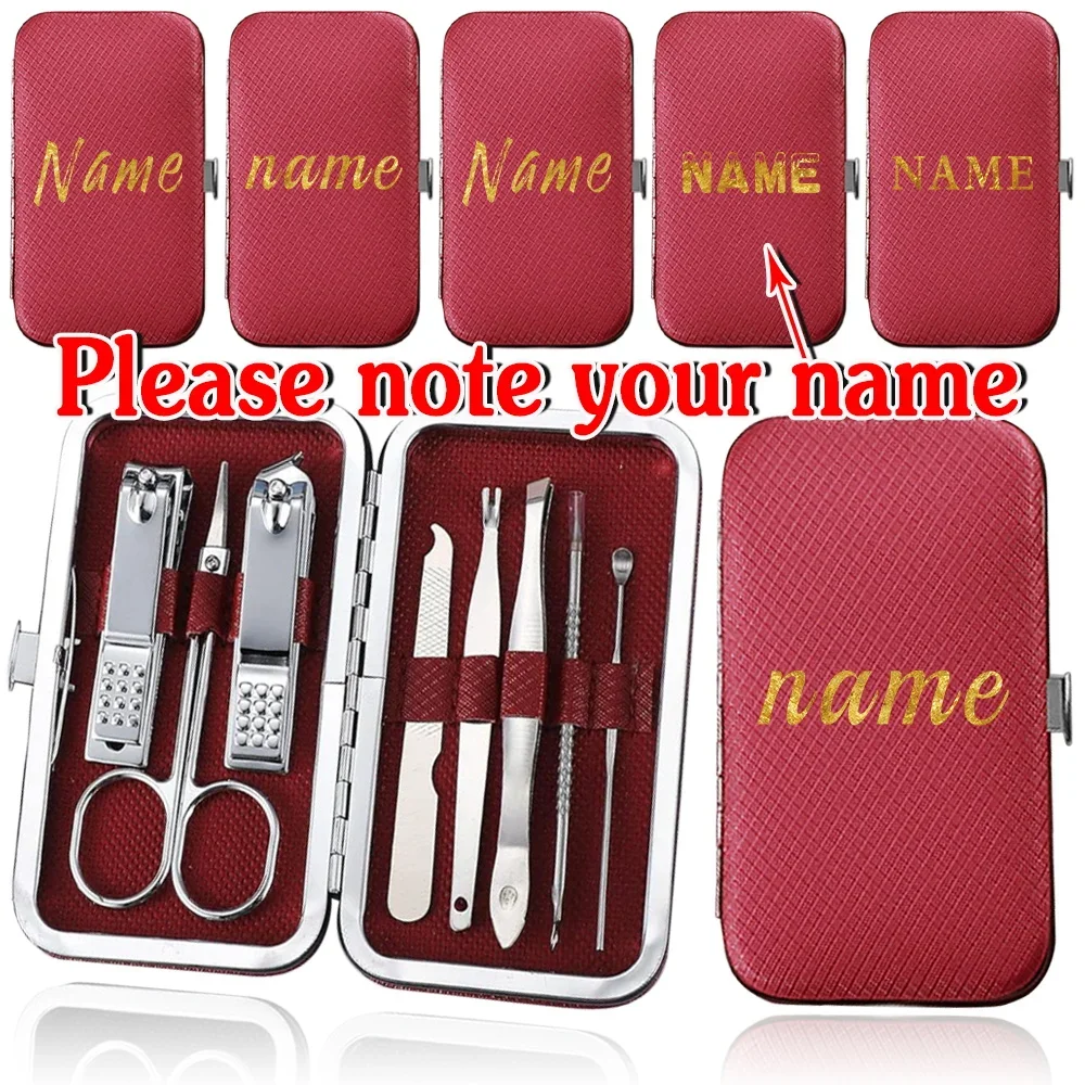 Customized Name 8Pcs Manicure Tools Professional Nail Clippers Set Stainless Steel Cutter Kit Clean Care Organizer Grooming Box