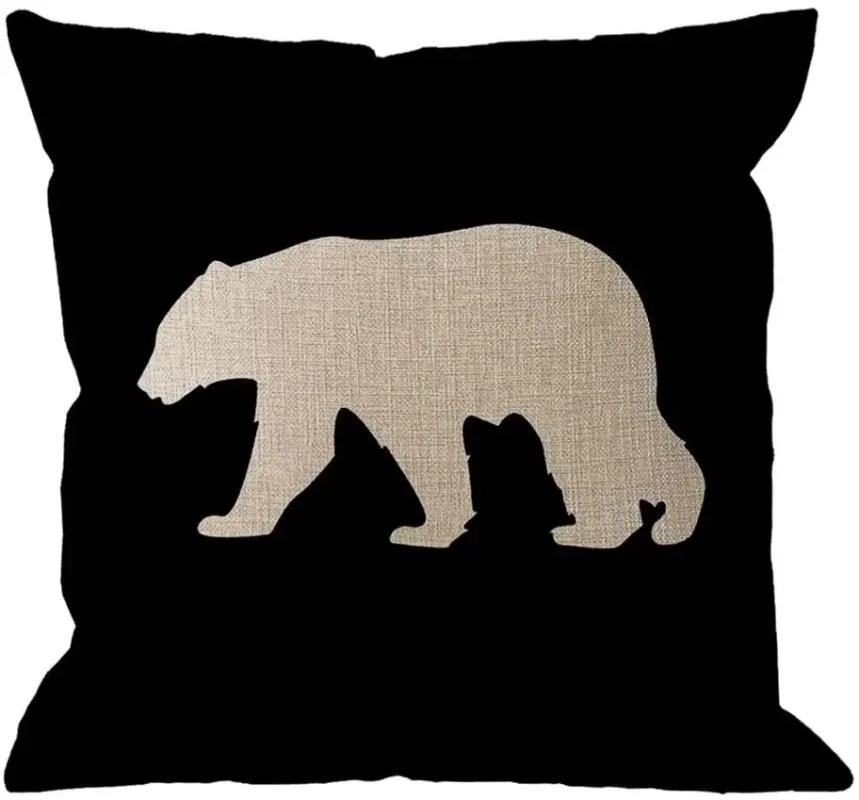 Pillow Case Bear Cotton Linen Square Cushion Cover Standard Pillowcase for Home Decorative Sofa Armchair Bedroom Livingroom