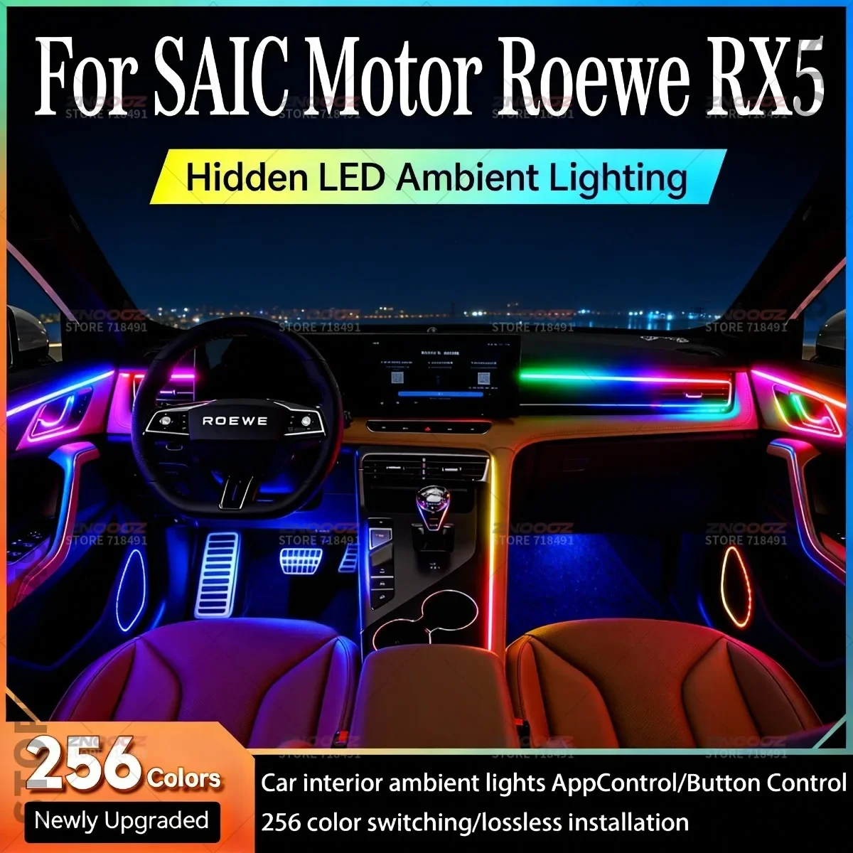 22in1 RGB Car Interior Acrylic Car Ambient Lights RGB Hidden Acrylic Strip Decoration Atmosphere Accessories For SAIC Roewe RX5