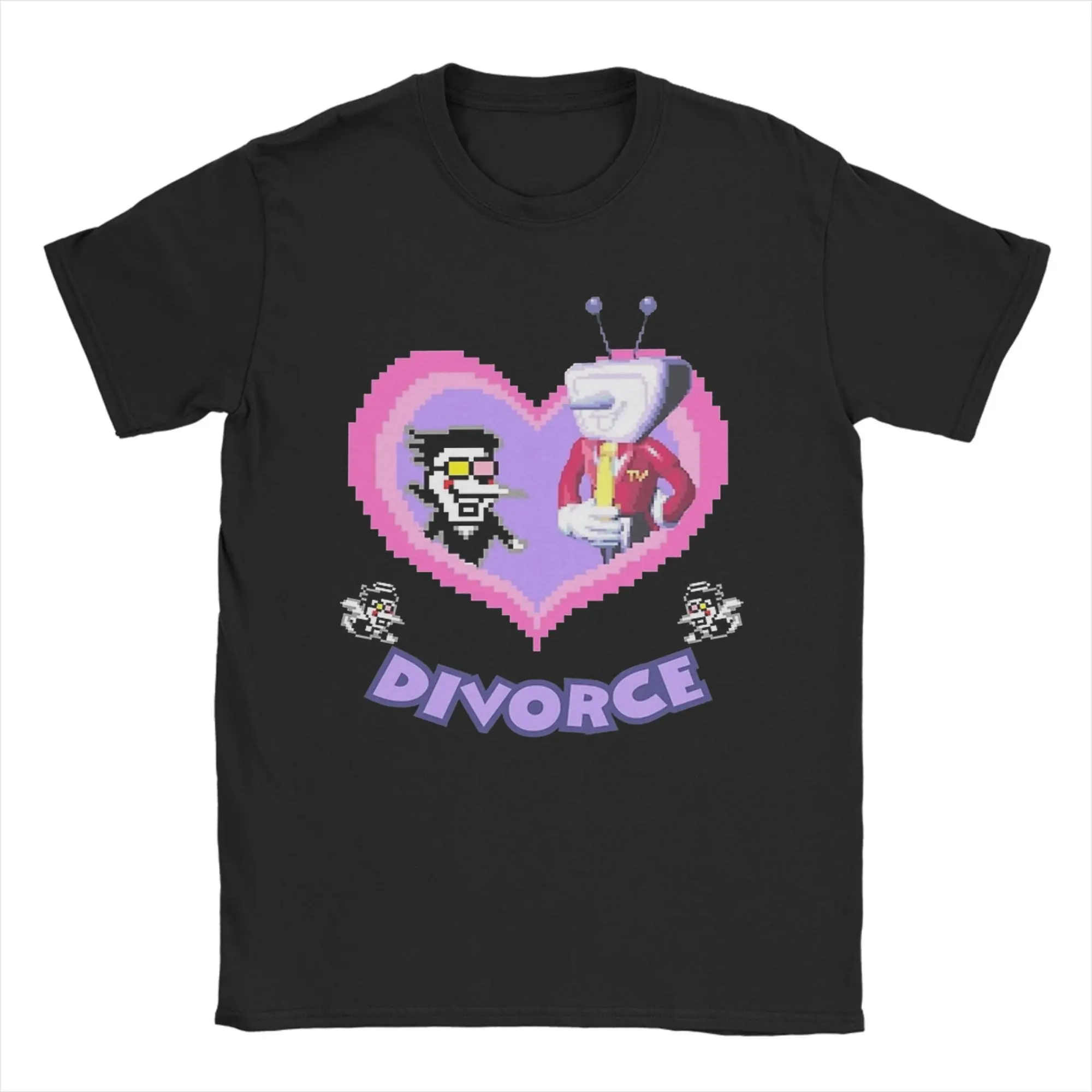 spamton and tenna of divorce Deltarune Game T-Shirts for Men Humorous Cotton Tees Round Collar Short Sleeve Clothes