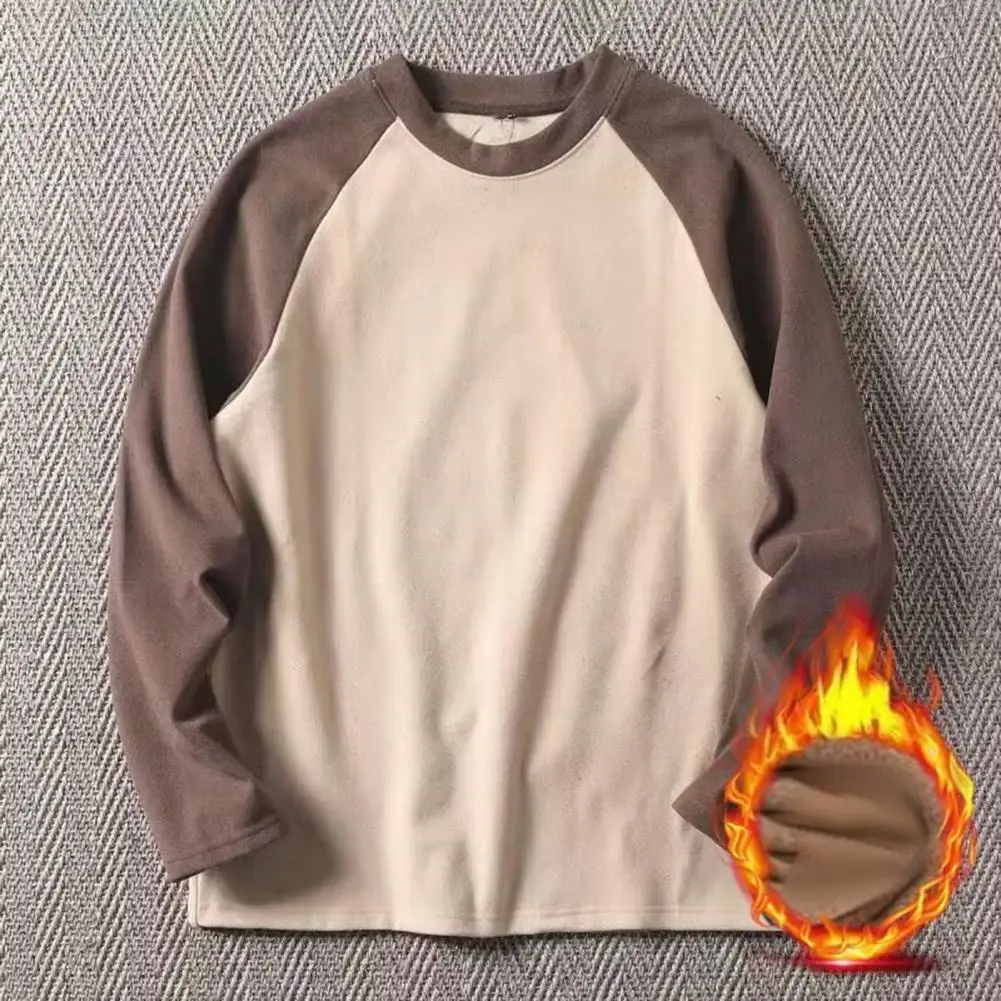 Fall Winter Men Top Color Block O Neck Long Sleeves Pullover Plus Size Thick Warm Sport Fitness Sweatshirt Daily Wear Business C