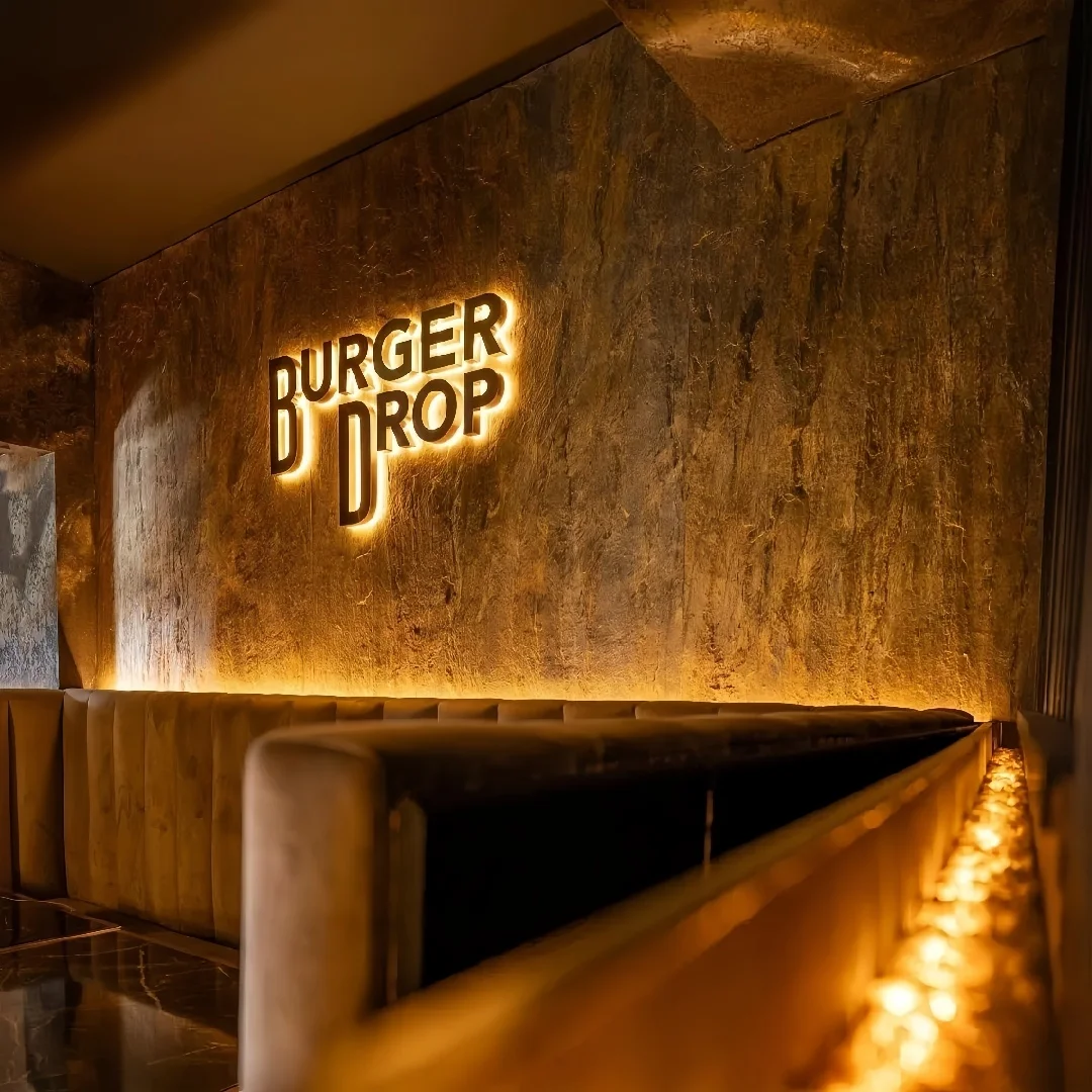 Custom Backlit Sign, Sign for Business, LED Lighting Box Backlit Gold brushed Silver Stainless steel Raised 3D Design  Logo Sign