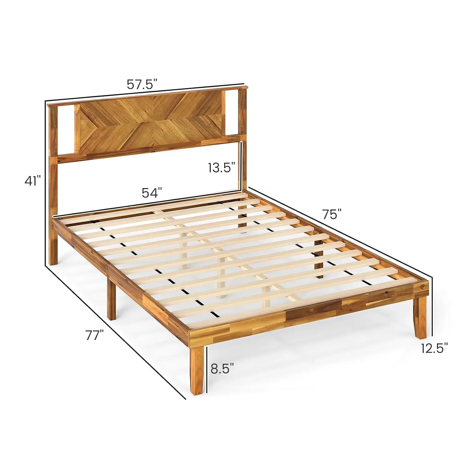 Full Size Wood Bed Frame with Headboard, Solid Acacia Wood Platform Bed Frame, Wooden Slats Supported Bed Base with, Customized