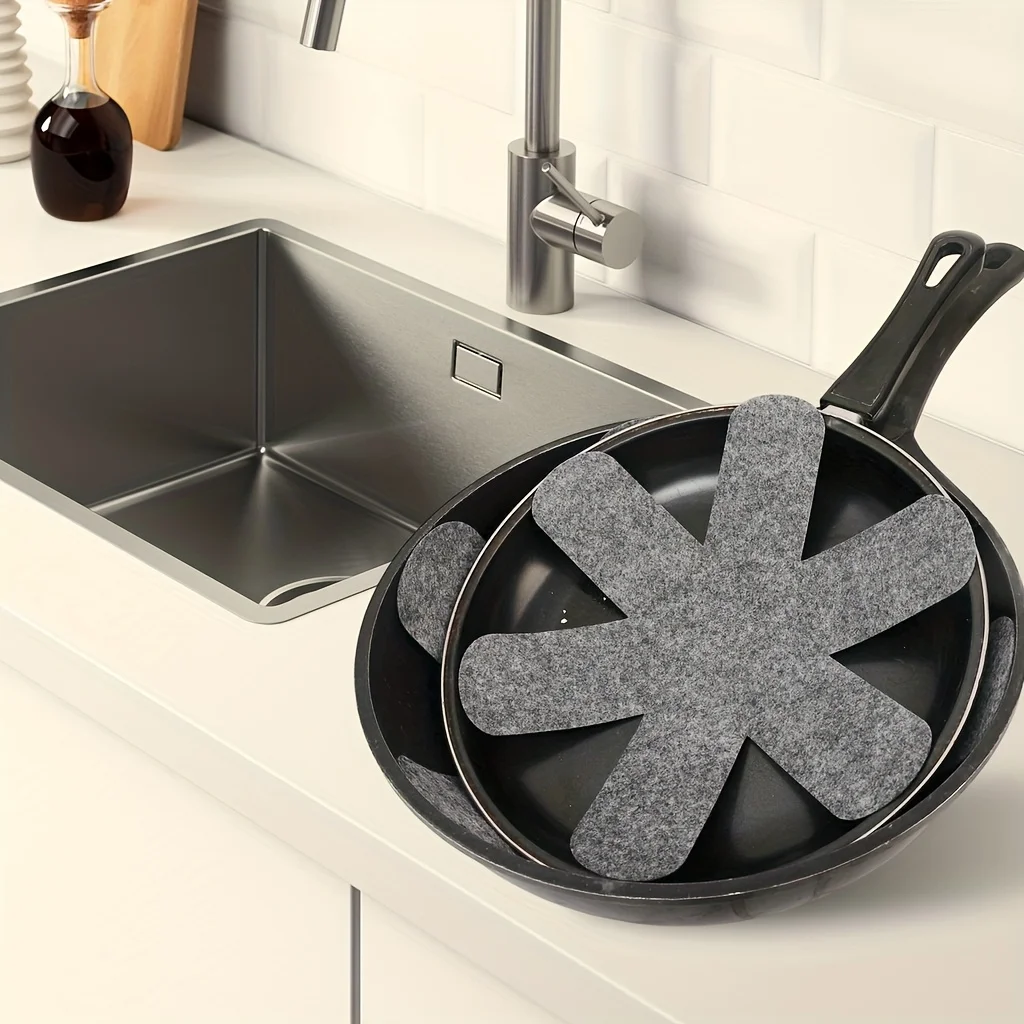 5pcs Cookware protection pad set, stackable scratch-resistant cookware isolation pad, anti-slip cookware divider pad