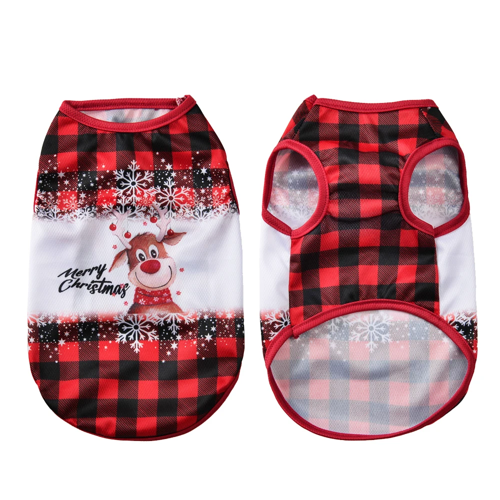 Breathable Dog Vest Clothes For Small Medium Dogs Cats Soft Cozy Christmas Print Puppy T-shirt Costume French Bulldog Pet Coat