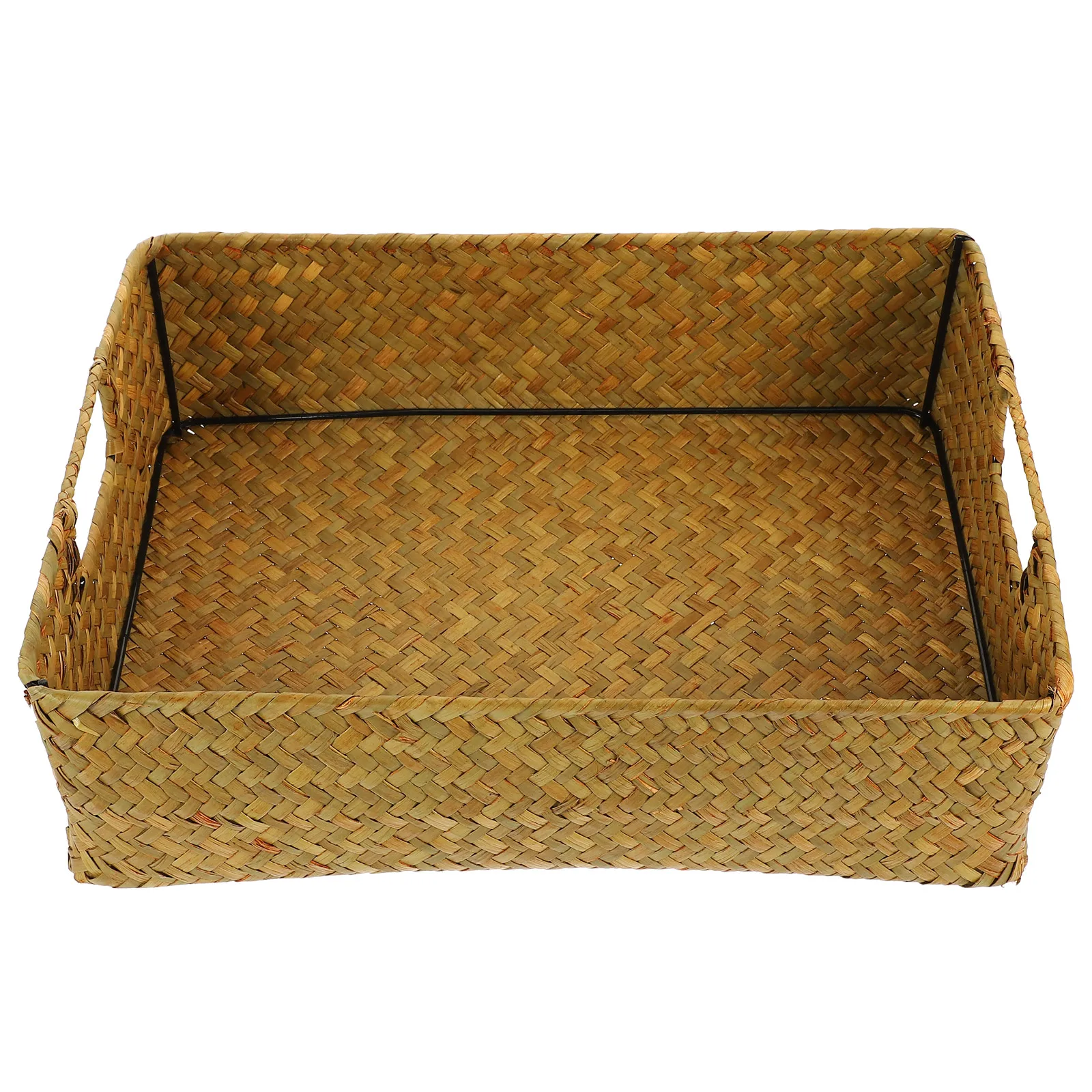

1pc Natural Seaweed Woven Storage Basket Rectangular Handwoven Organizing Bin For Home Bedroom Bathroom Candy Jewelry Tea