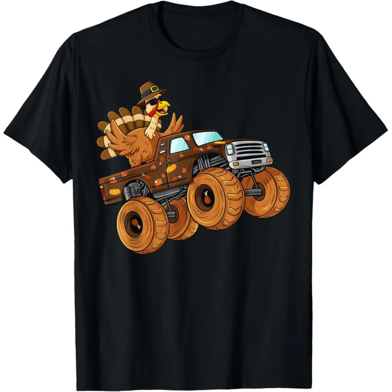 

Thanksgiving Turkey Riding Monster Truck Boys Kids T-Shirt