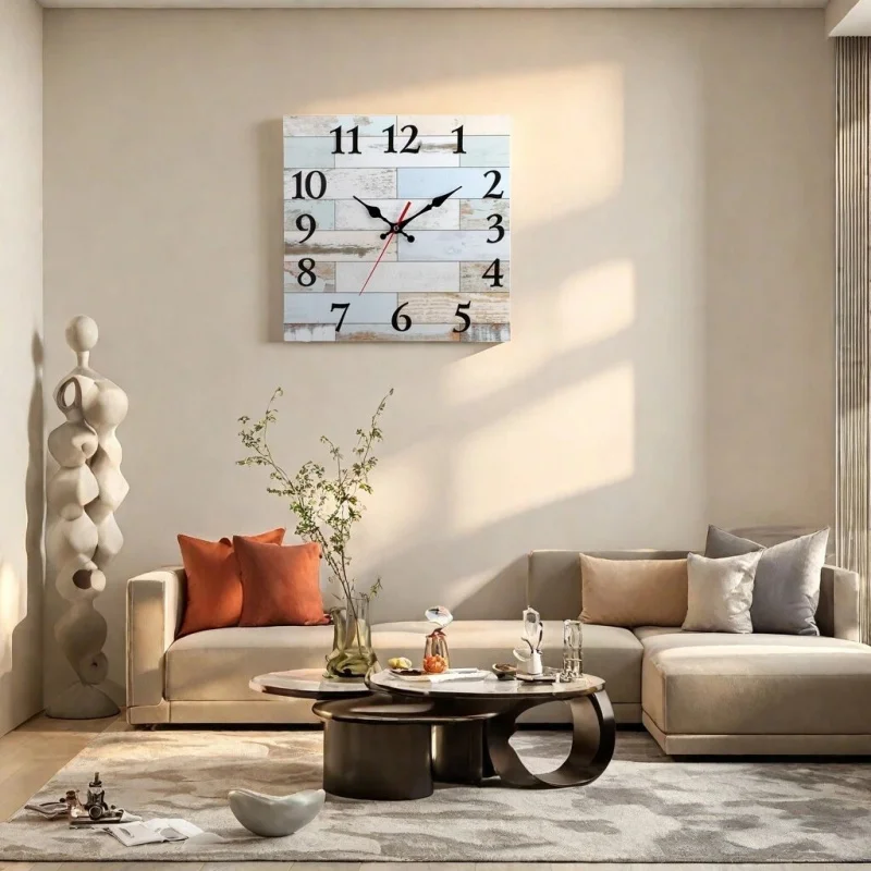 European-style vintage square wall clock living room decoration Nordic wall-mounted MDF silent clock