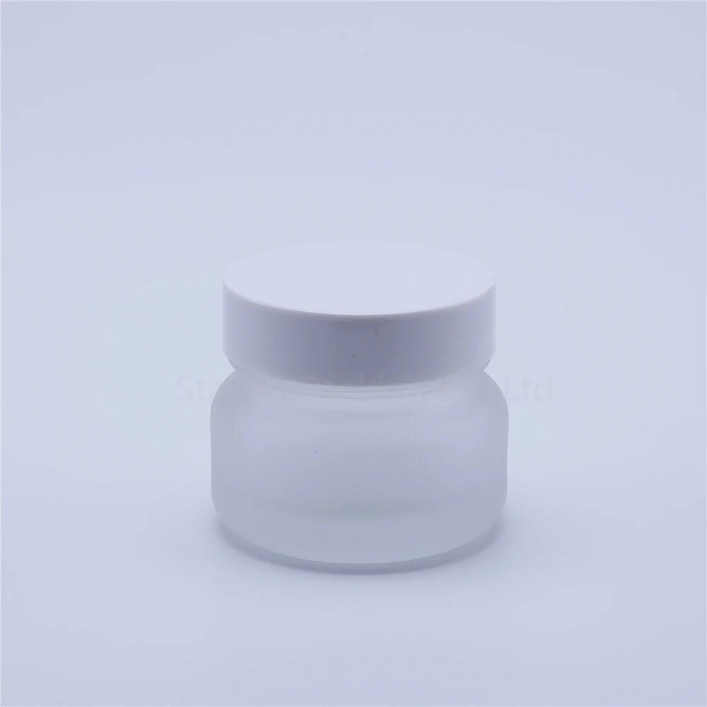 100pcs 50g Clear Frost Glass Cream Jars Cosmetic Packaging With Lid Plastic Caps Inner Liners Round Empty Small Glass Jars