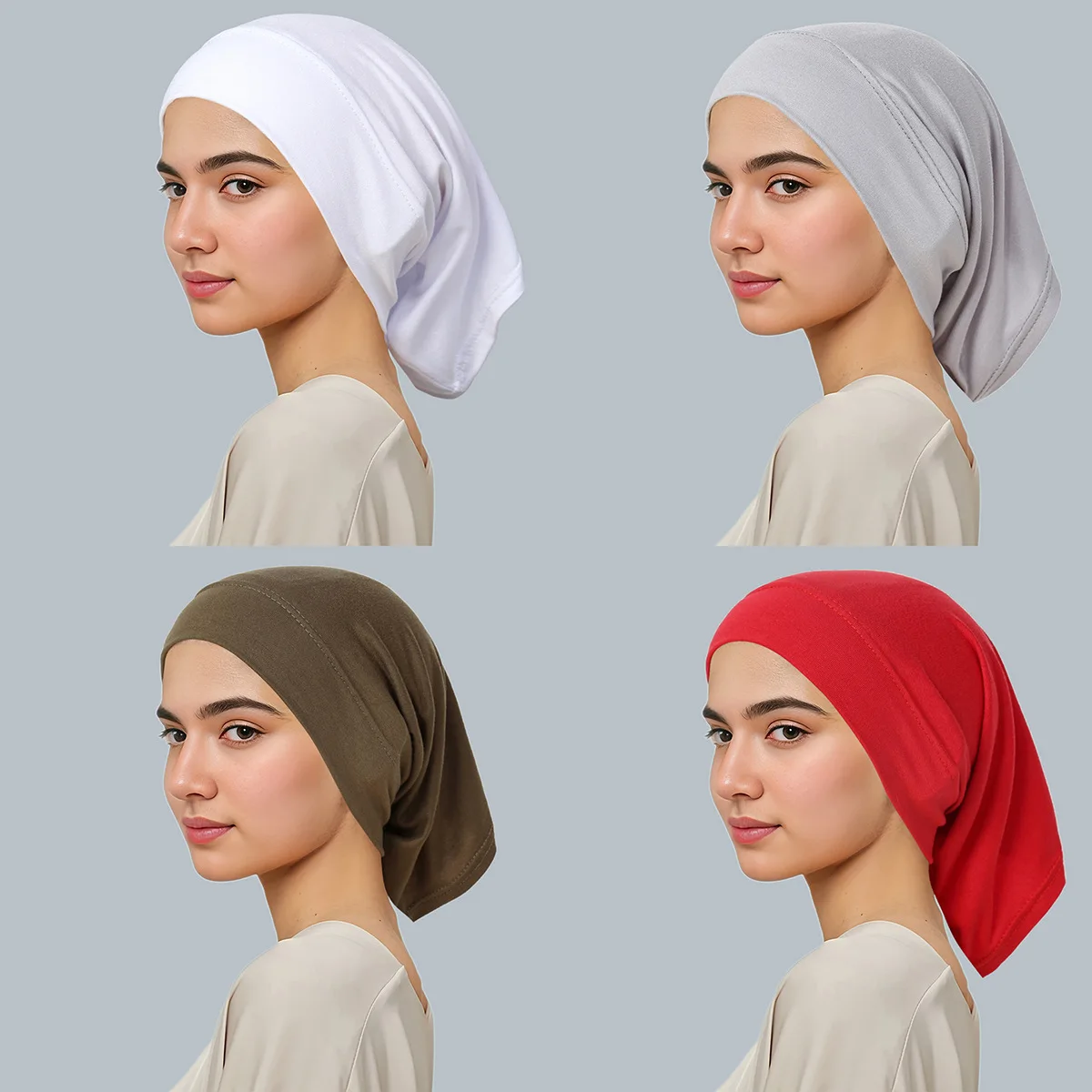 

Ramadan Women Muslim Hijab Caps Wrap Head Soft Elastic Turban Bonnet Fashion Solid Color Headdress Wearable