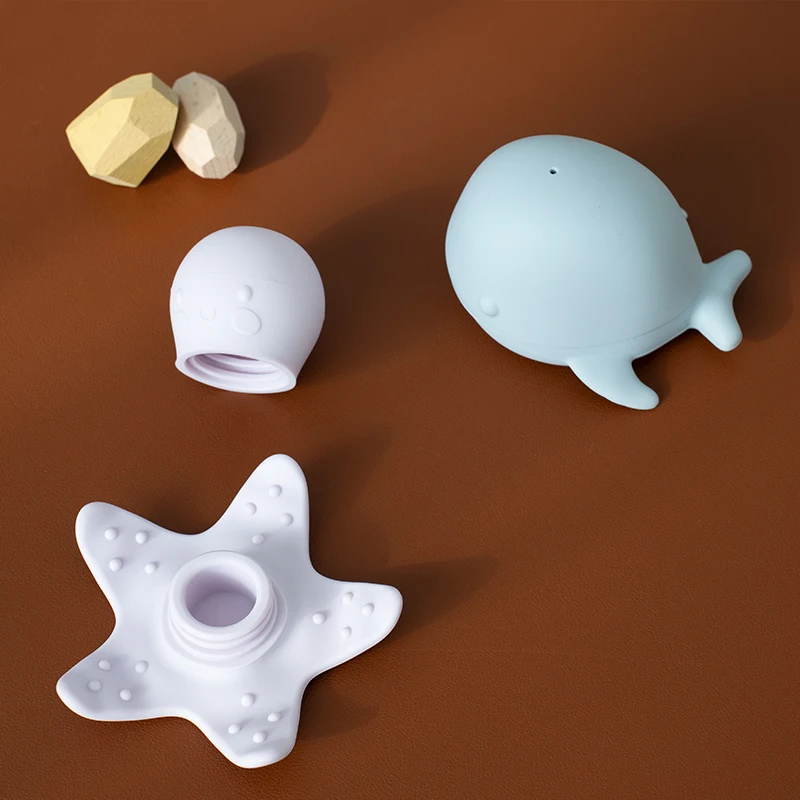 Baby Silicone Octopus and Whale Spray Water Bath Toys Set Cute Animal Shower Toys Infant Bathtub Floating Toy Gift for Toddlers