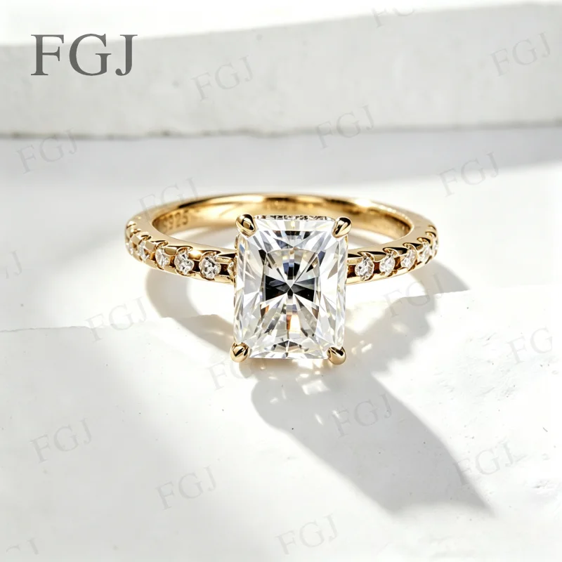 D-Farbiger 3ct Radiant-Schliff Moissanit Verlobungsring aus vergoldetem 925er Sterlingsilber für Damen, individueller Schmuck, GRA-zertifiziert – Detail 10