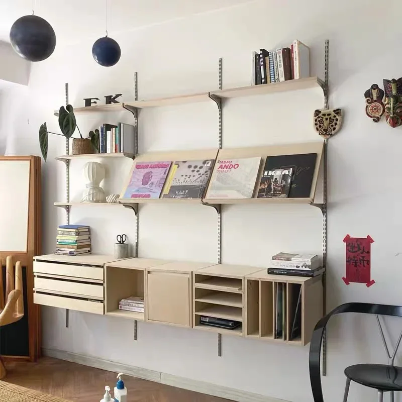 Creative wall-mounted bookcase Simple wall-mounted bookshelf Adjustable shelf Living room background wall decorative shelf