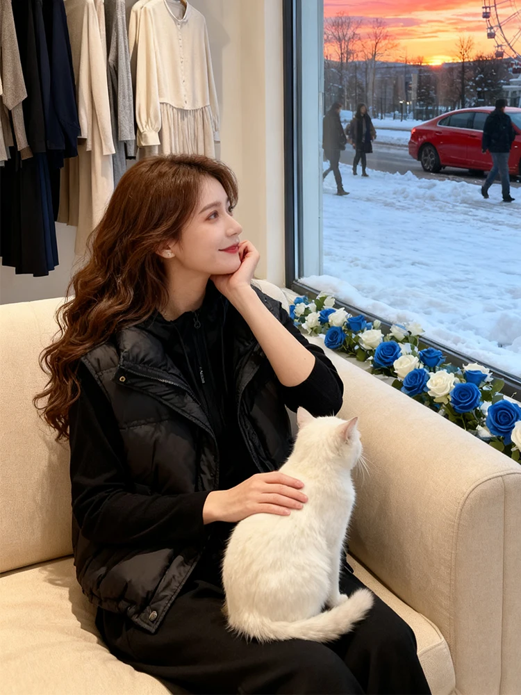 

Women's Thiened Svel Vest Jaet Commute Korean Sle Loose Fit Outerwear Zipper Closure Pure Color Winter Coat