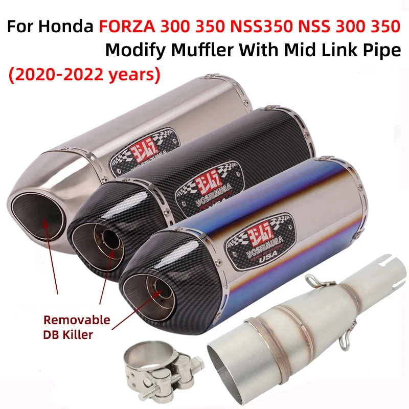 Slip On For Honda FORZA 300 350 NSS 350 NSS 300 2020 - 2022 Motorcycle Exhaust Escape Modify Muffler With Mid Link Pipe Silencer 