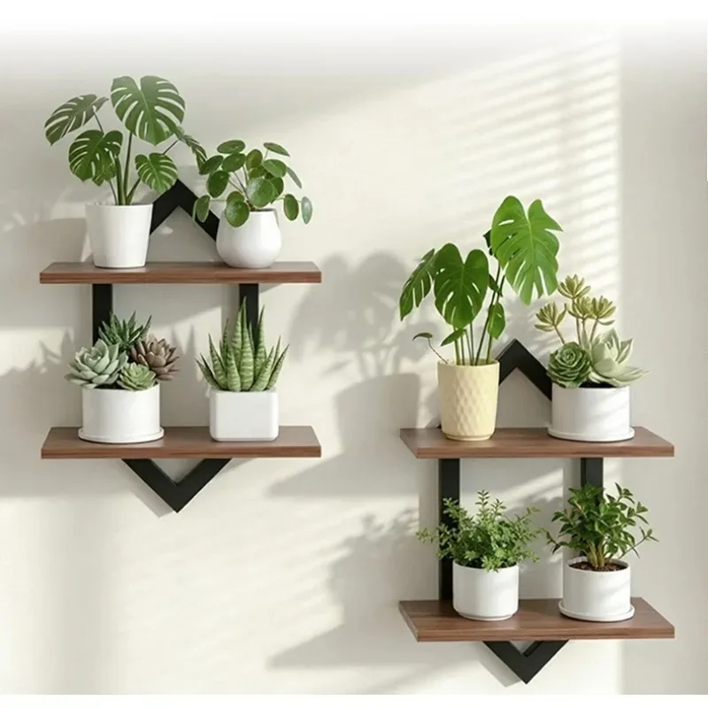 Rhombus wrought iron wall hanger modern simple wall storage rack bedroom living room display decorative laminate
