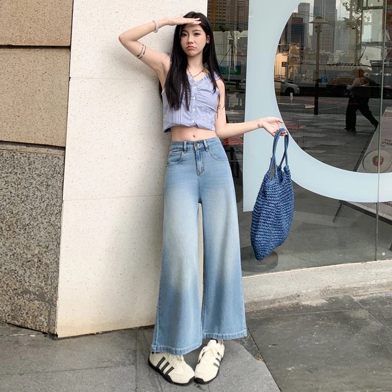 

Jeans High Waist Woman Straight Tube Women Clothes With Many Reviews From Koreans Contrast Color Drop Feel Baggy Pants Y2k Acubi