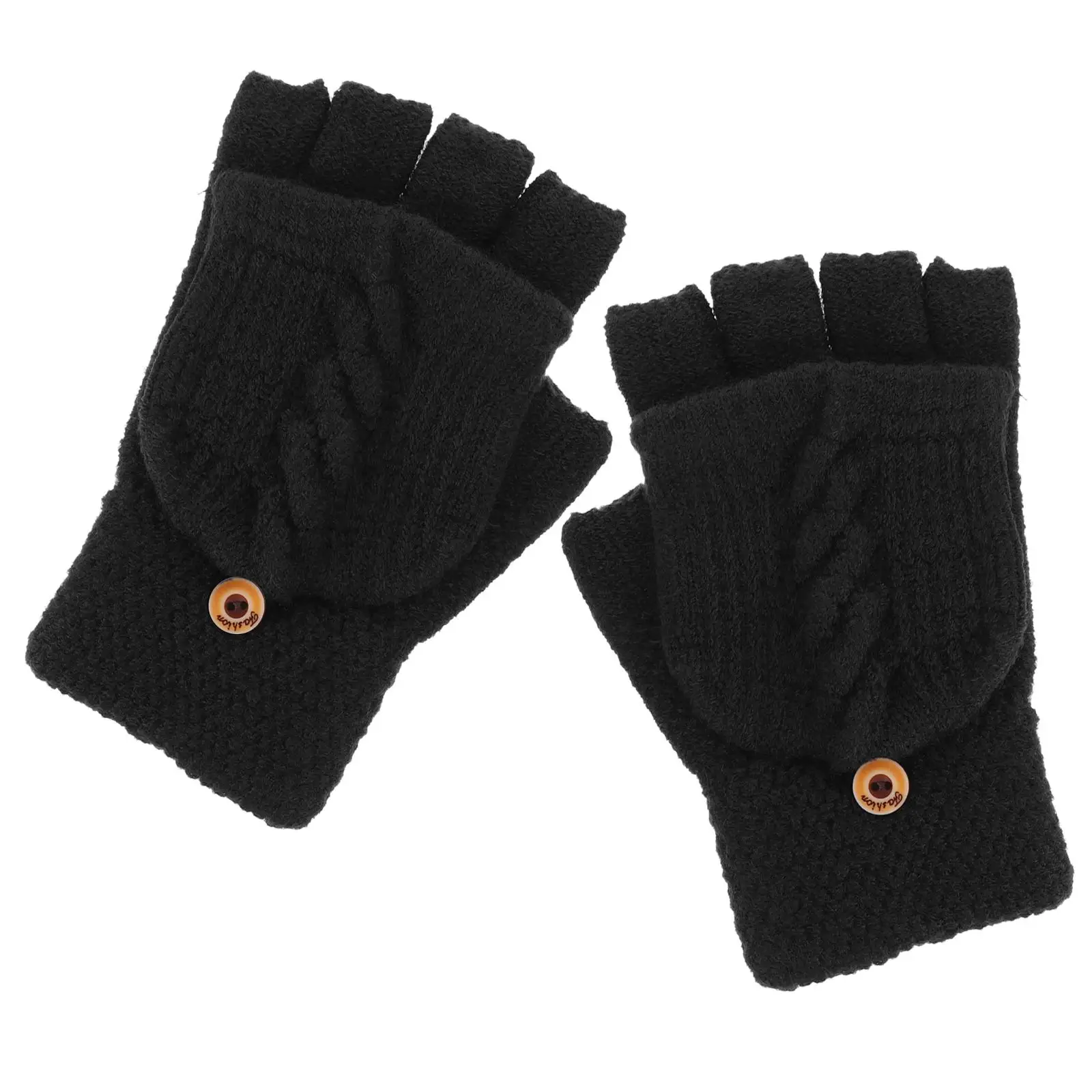 

Sunscreen Thermal Knitted Gloves Heated Convertible Fingerless for Women Black