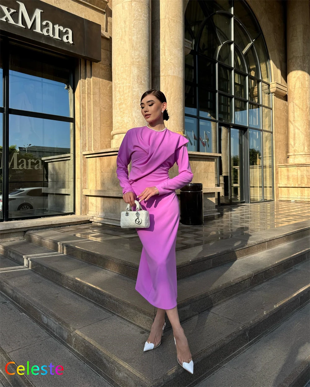 Gaun Malam Jersey Ungu Fashion Putri Duyung Kustom Gaun Homecoming Lengan Panjang Leher-o Klasik Gaun Homecoming Modern Vestido De Festa