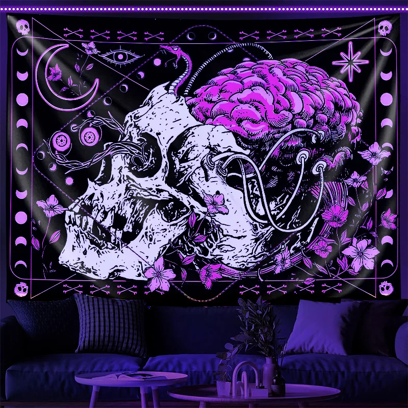 VIKAMA Gothic Dark Skull Brain Tapestry Dark Style Wall Hanging Bedroom Escape Room Decor Gothic Theme Living Room Room Decor