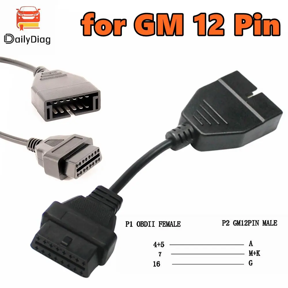 OBD2 Adapter for GM 12 pin Male Connector to OBD2 16 Pin Female Connector OBD Extension Diagnostic Cable for GM Vehicles