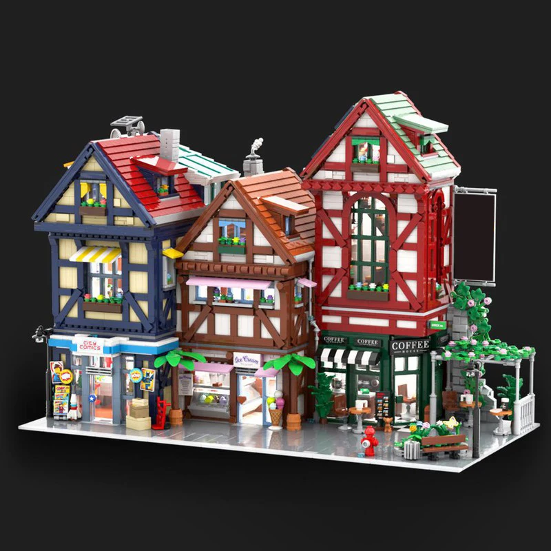 6728PCS City Hot Selling Street View Comic Store Ice Cream Shop Coffee Timbered House model creative ideas Assembly Puzzle Gift