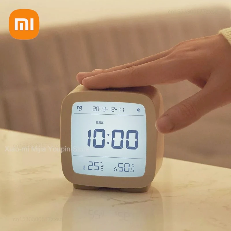Xiaomi-qingping Despertador Bluetooth Retroiluminação Eletrônica Multifuncional Sensor de Temperatura e Umidade Luz Noturna Ajustável