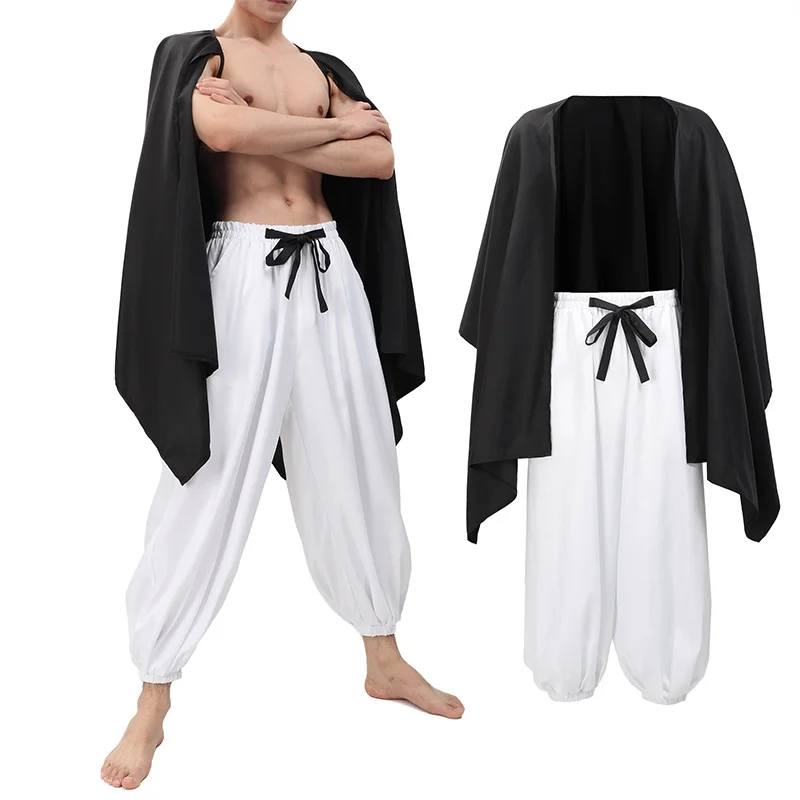 WENAM Ryomen Sukuna Adult Mens Cape Pants Men's Sukuna Full Cosplay JJK Costume Male Black Cape Pants with Face Cover Stickers