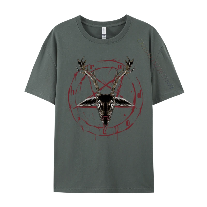 Satanic Reindeer Pentagram Anti Christmas Satan T-Shirt For Men Pure Cotton Tshirt Geek Nerd Gift Top Tee