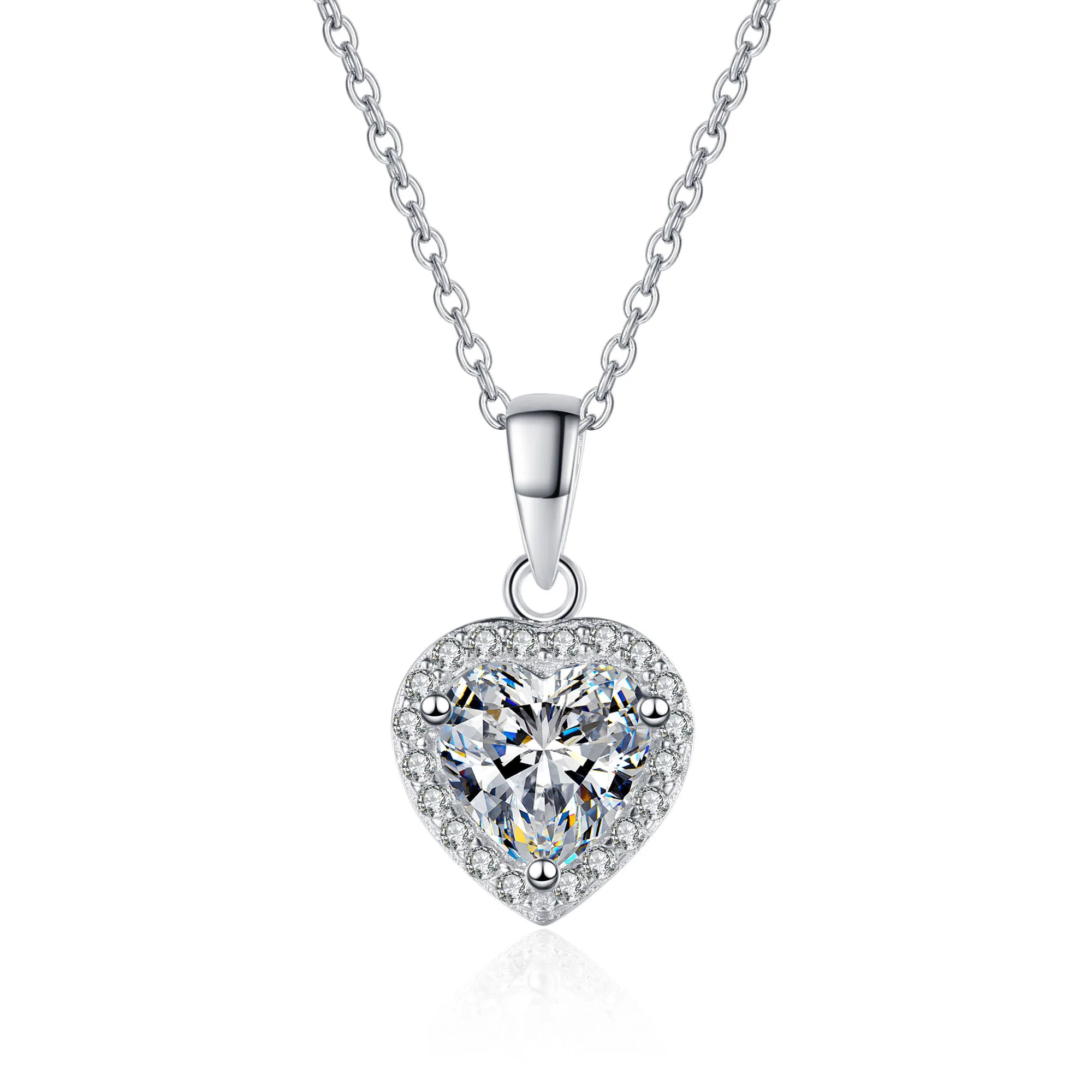 925 Silver Artificially Cultivated Moissanite 1 Carat Gorgeous And Sparkling Love Shaped Engagement Pendant Necklace