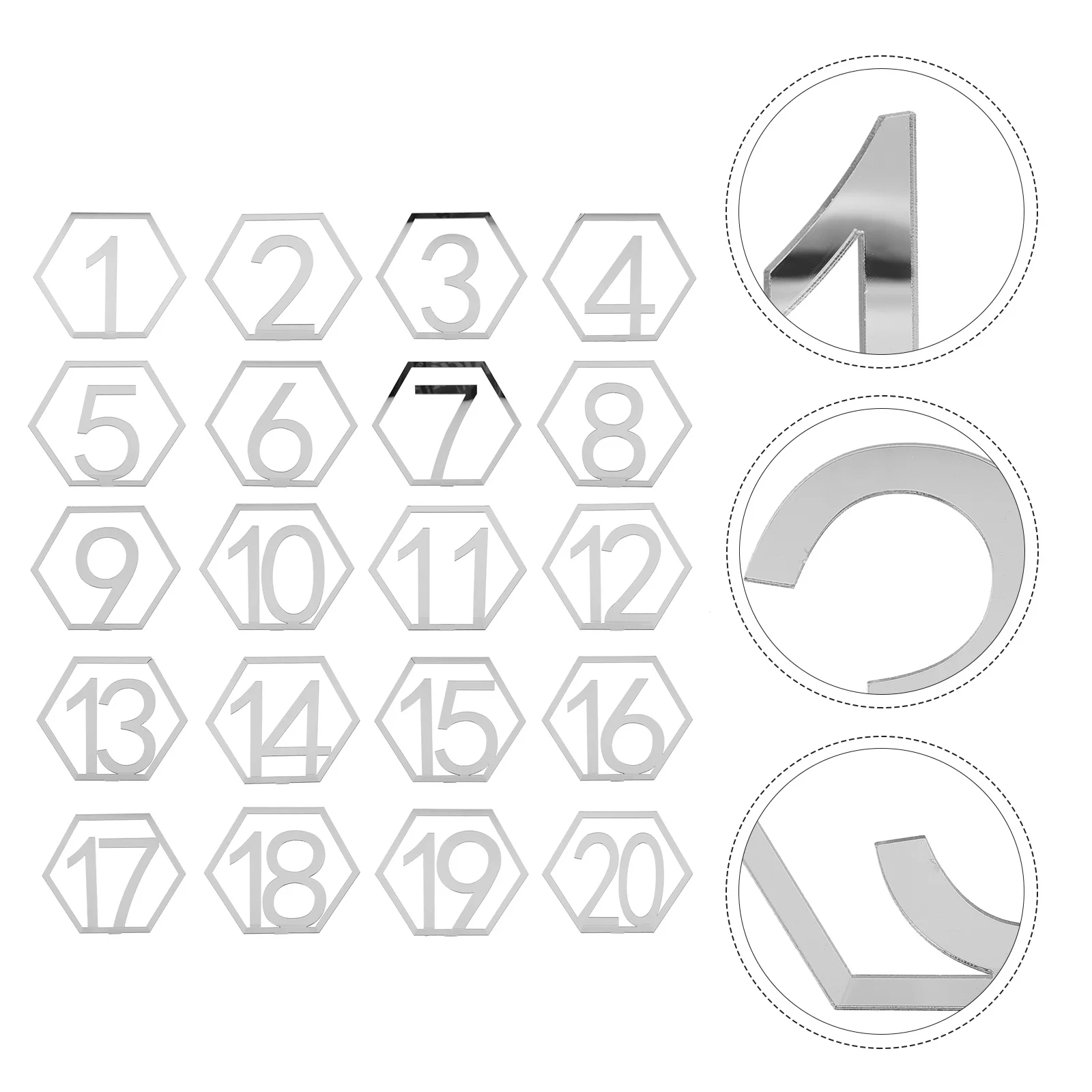 

20 Pcs Digital Seat Board Wedding Decor Self Standing Table Numbers Markers for Reception Decorations Dining Acrylic
