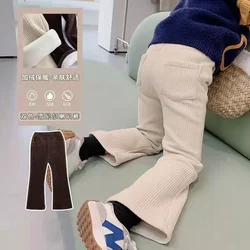 Fashion Teenage Girls Clothing Winter Fleece Warm Pants Teens Kids Flare Bottoms Spring Autumn Bell-bottoms Corduroy Trousers