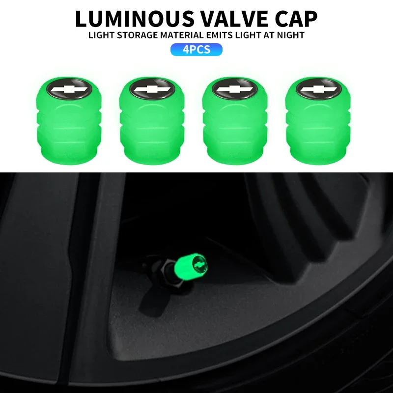 

4Pcs Fluorescent Green Car Wheel Tire Valves Caps Luminous Valve Dust Covers For Chevrolet Cruze Captiva Sail Corsa Aveo