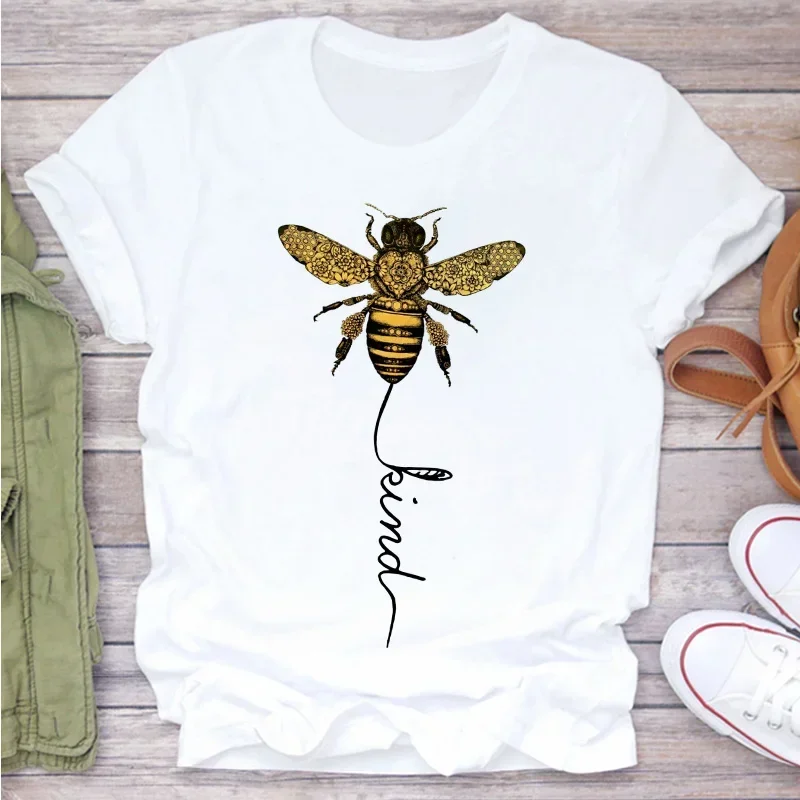 Hillbilly-Bee Kind Yellow T-Shirt for Women, Aesthetics Graphic,  Polyester T Shirts, Female Camisetas Verano, 2024