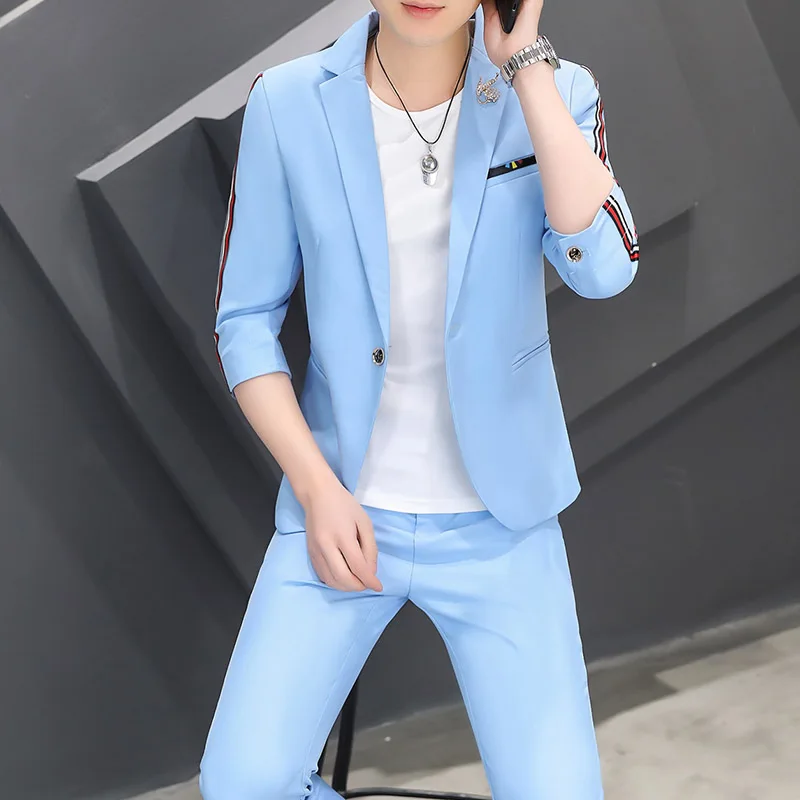 Traje de verano 2023 (Blazer + Pantalones occidentales) versión coreana, traje ajustado de media manga, Blazer informal de siete puntos, conjunto de