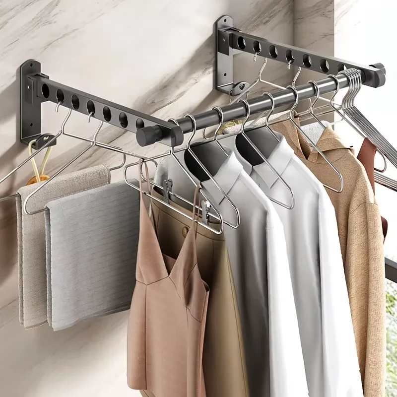 Wall Mounted Wall-Mounted Clothes Hanger New Closet Durable Couple Stainless steel Folding Retractable Hook Home