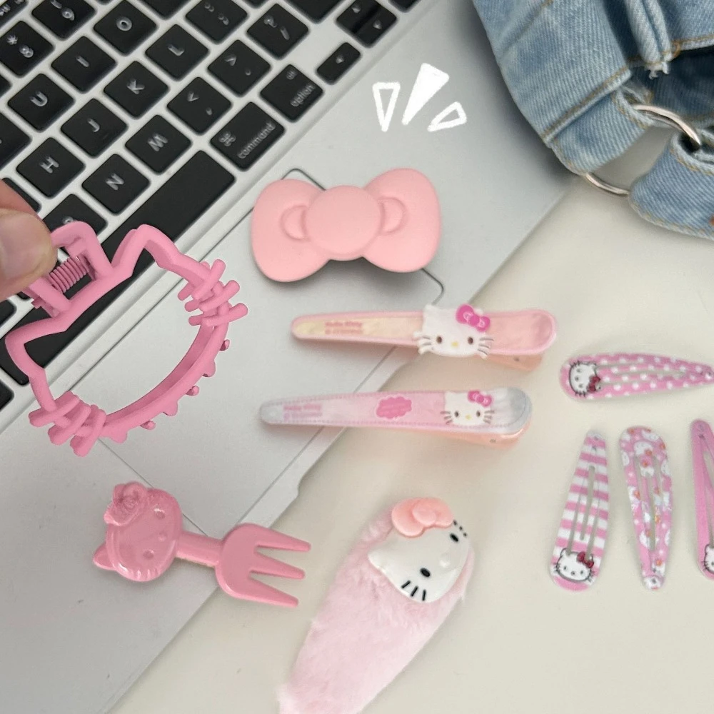 Nuovo Kawaii pink Sanrio Kitty Cat Hairpin hellobyke Hairpin Set Cute Princess KT Hairpin 10 pezzi accessorio per capelli ragazza giocattolo regalo