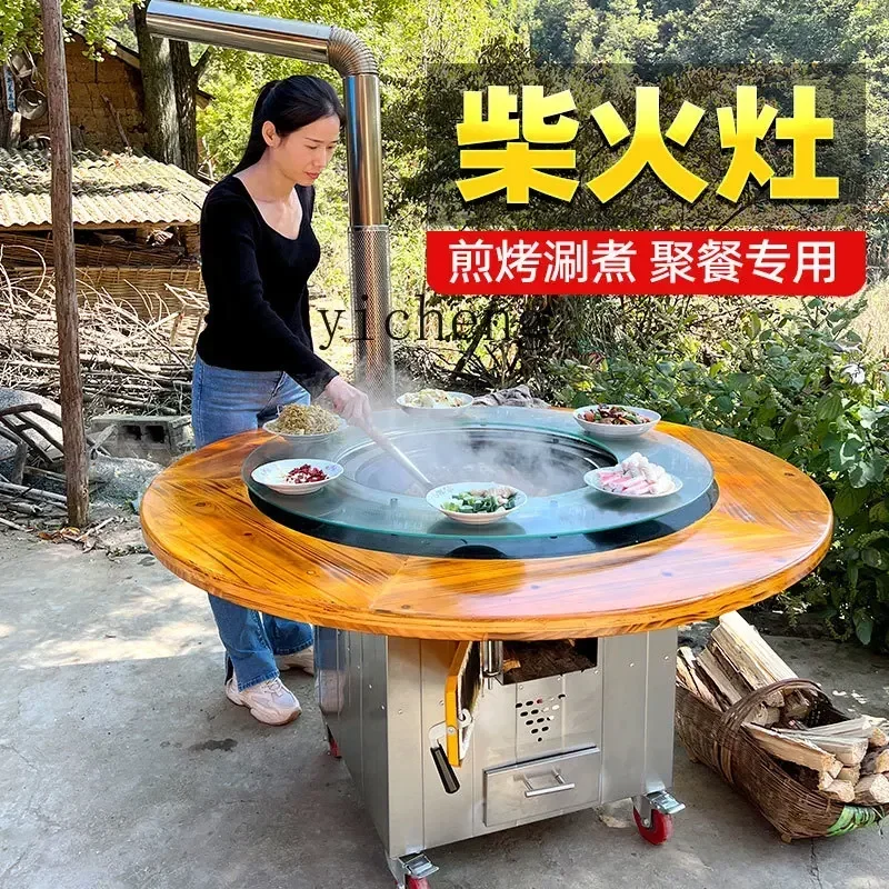 

плита, горящая бытовая, сельская железная кастрюля, тушеная плита, стол