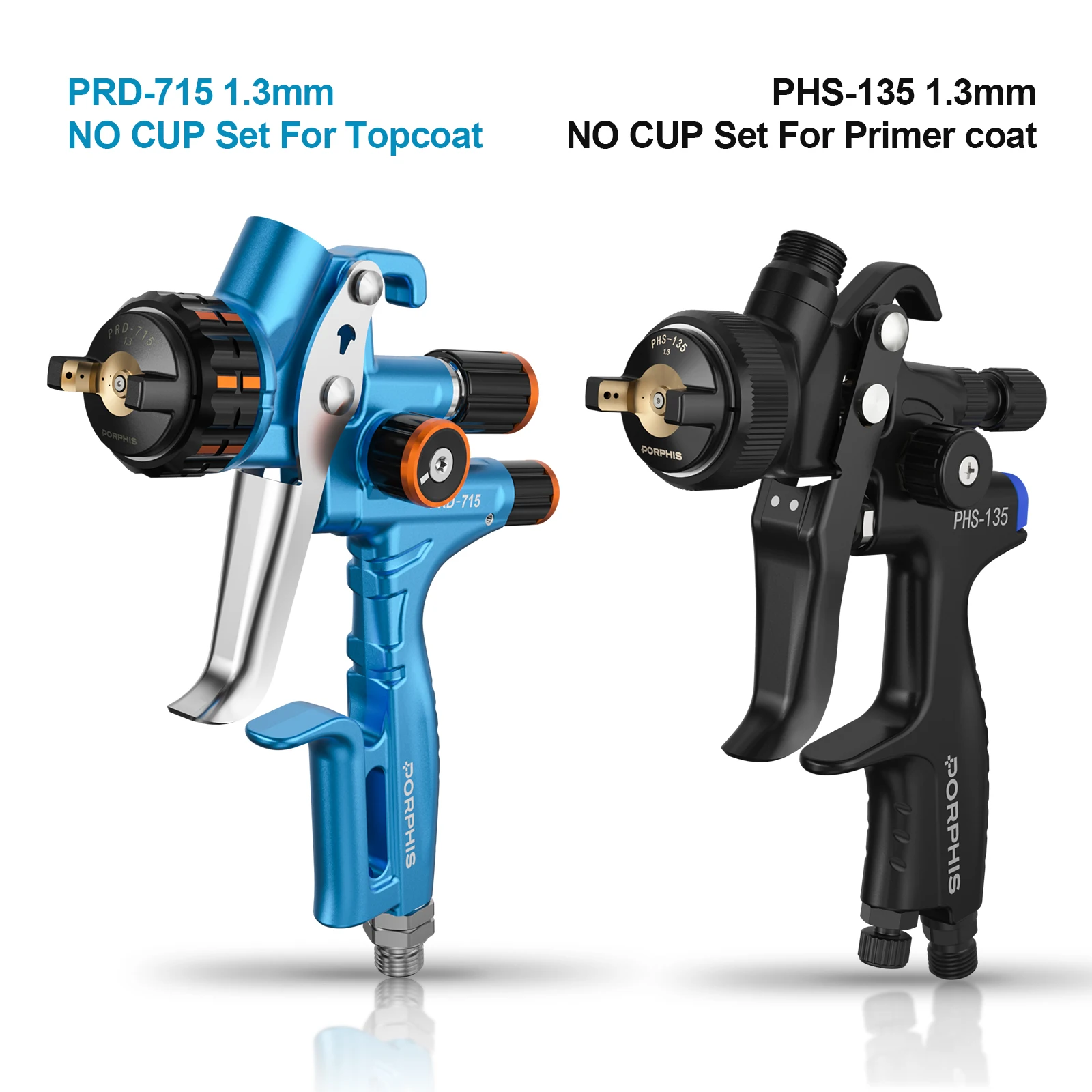 PORPHIS PHS-135 PRD-715 No Cup Dual MP Spray Gun for Painting Cars Auto Paint Gun Clear Base Primer Refinish Refinishing Tool