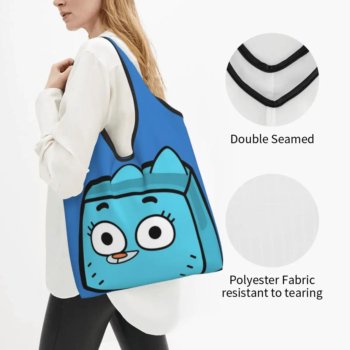 Nicole Gumball Watterson Portable Tote Shopping Bags Large Capacity Shopper Bag Groceries Handbag Shoulder Bag