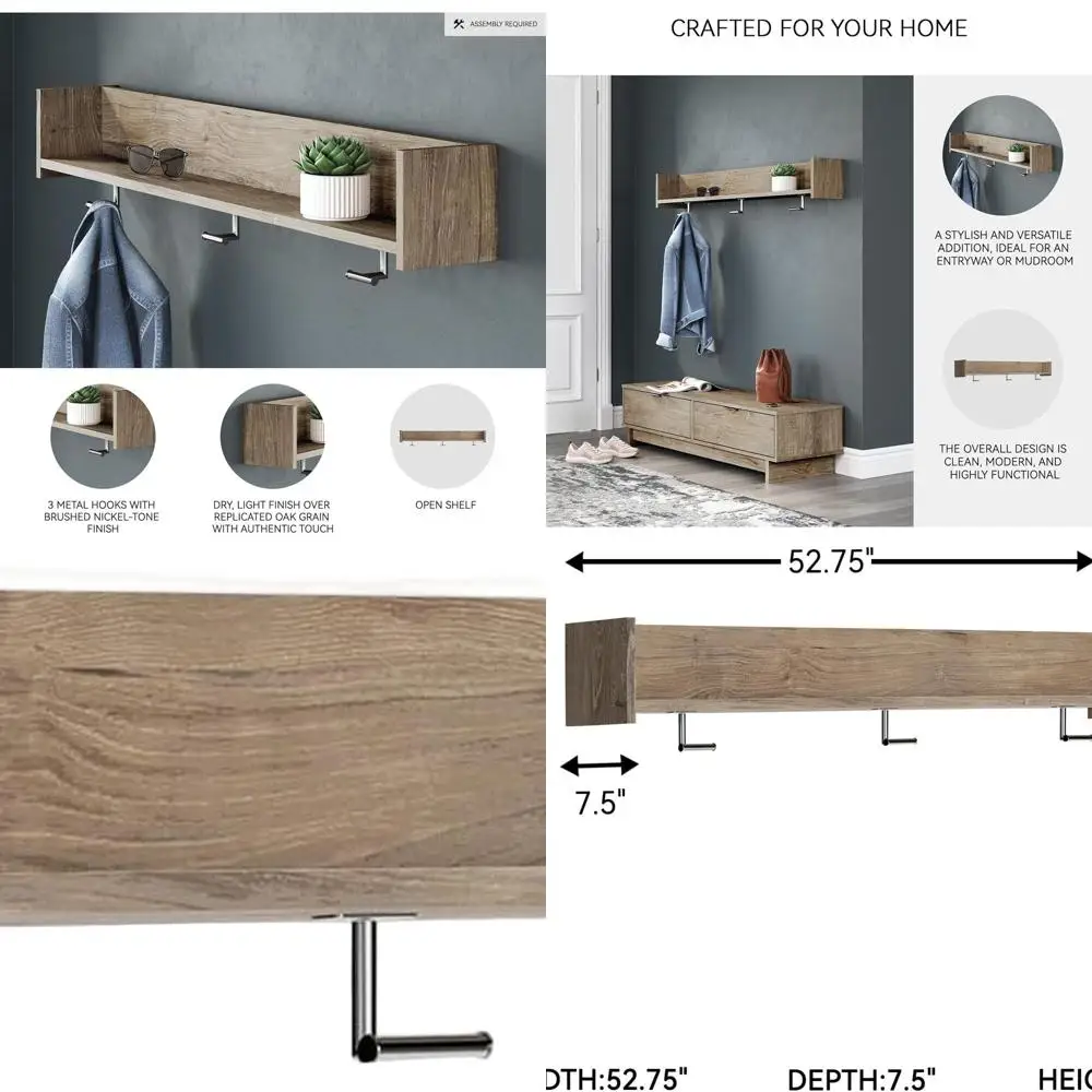 

Natural Beige Oliah Wall-Mounted Coat Rack with Shelf