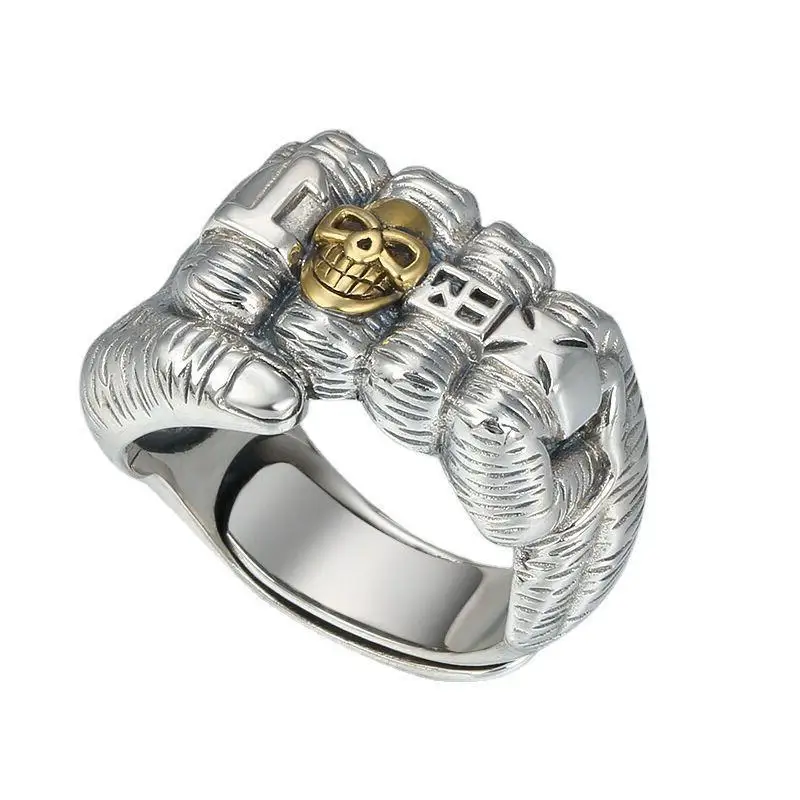 Vintage Skull Fist Rings for Women Men Trendy Exaggerate Hip Hop Rock Jewelry Gift Ring Adjustable